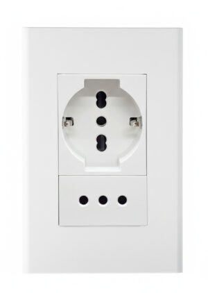 Modulo tomacorriente schuko mas tomacorriente 10A blanco