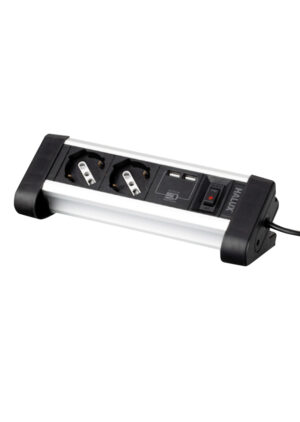 Zapatilla aluminio escritorio 2 pos. + 2 USB